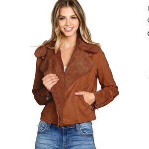 NWOT Haute Monde Women's Juniors Casual Faux Suede Moto Jacket Large